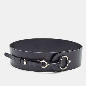 Gucci Black Leather Horsebit Waist Wide Belt 85CM