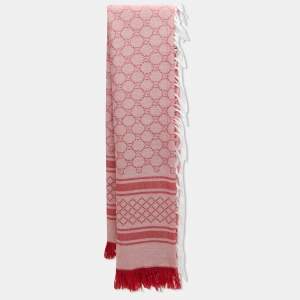 Gucci Red GG Web Cotton Fringed Shawl