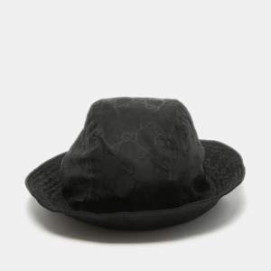 Gucci Black GG Web Nylon Bucket Hat With Pouch 