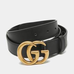 Gucci Black Leather GG Marmont Buckle Belt 85CM
