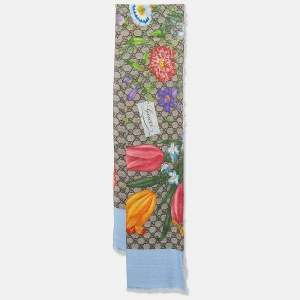 Gucci Multicolor GG Floral Print Silk Blend Square Scarf