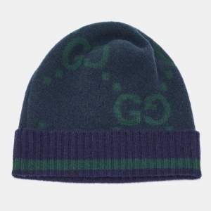 Gucci Navy Blue GG Cashmere Knit Beanie Hat M