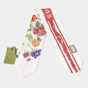 Gucci White Flora Ponty Printed Silk Maxi Twilly