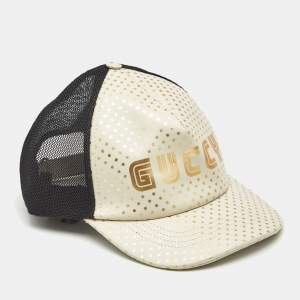 Gucci White Stars/Guccy Print Leather & Mesh Baseball Cap L