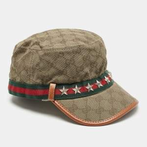 Gucci Beige GG Canvas Star Studded Military Cap S
