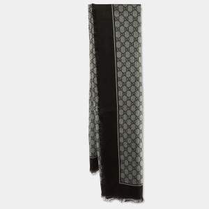 Gucci Grey/Black GG Jacquard Wool Shawl