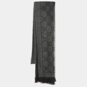Gucci Grey GG Jacquard Wool Scarf