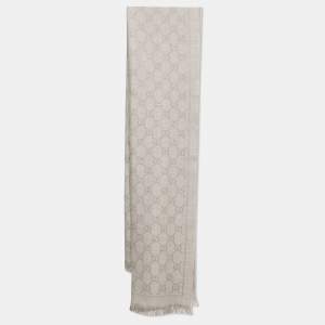 Gucci Grey GG Jacquard Woo Knit Scarf 