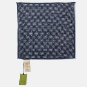 Gucci Navy Blue Printed Silk Scarf/Pocket Square