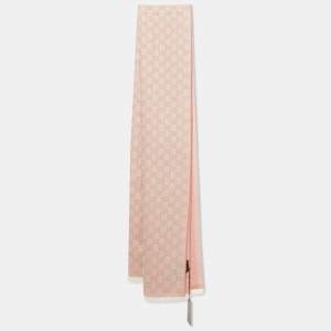 Pre Owned Gucci Pink GG Jacquard Wool & Silk Scarf 