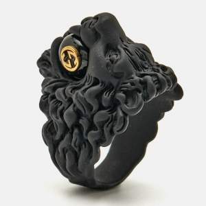 Pre Owned Gucci GG Lion Bead Two Tone Metal Ring Size 58