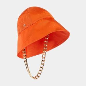 Pre Owned Gucci Orange Viscose Chain Detail Bucket Hat M