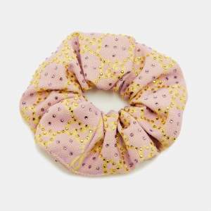 Pre Owned Gucci Pink GG Canvas Crystal Embellished Hair Scrunchie 