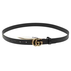 Pre Owned Gucci Black Leather Double G Slim Belt 90CM