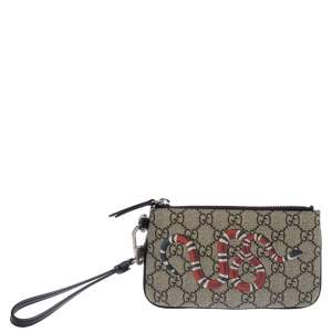Gucci Beige GG Supreme Canvas Kingsnake Print iPhone Pouch