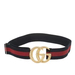مملوكة مسبقًا Gucci Navy Blue/Red Web Elastic Torchon Double G Buckle Belt 75CM