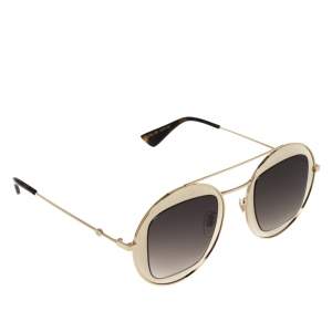 Gucci Gold/Brown GG0105S Gradient Round Sunglasses