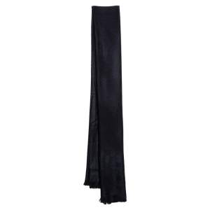 Pre Owned Gucci Black GG Jacquard Fringe Edged Knitted Scarf 