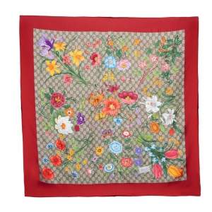 مملوكة مسبقًا وشاح غوتشي حرير بطبعةزهور أحمر