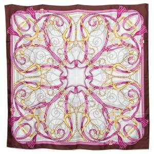 Pre Owned Gucci Multicolor Rope & Chain Printed  Silk Square Scarf