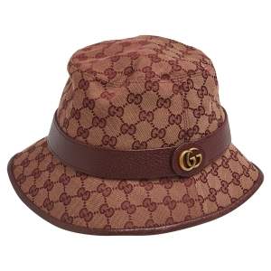 Pre Owned Gucci Burgundy Monogram Canvas Bucket Hat L