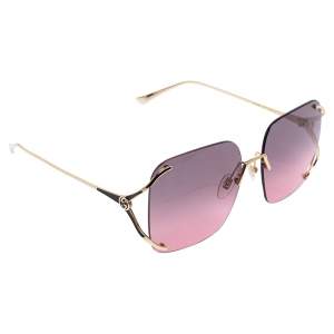Gucci Pink Acetate and Gold Metal Tone GG0646S Gradient Square Sunglasses