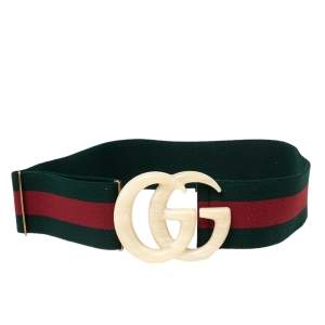 Pre Owned Gucci Green/Red Canvas Web Plexi GG Waist Belt 80CM