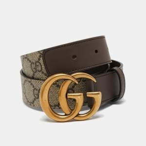 Gucci Beige GG Supreme and Leather GG Marmont Buckle Belt 70CM