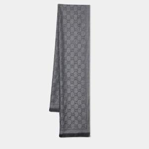 مملوكة مسبقًا Gucci Grey GG Jacquard Wool Scarf