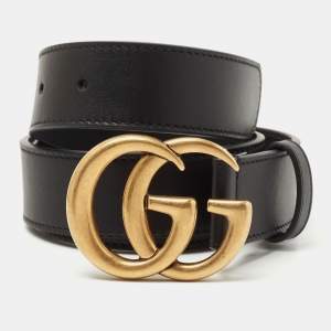 Gucci Black Leather GG Marmont Buckle Belt 80CM