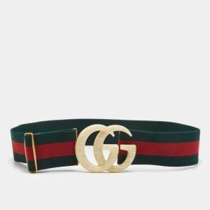 Gucci Green/Red Elastic Web Double G Buckle Belt 85CM