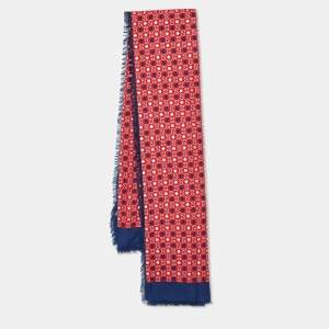 Gucci Red & Blue Heart and Star Printed Modal & Silk Square Scarf