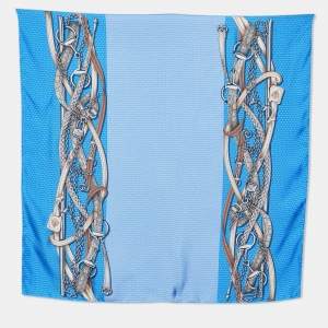 Gucci Blue Monogram Chain Printed Silk Square Scarf  