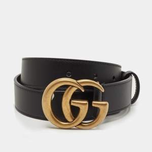 Gucci Black Leather GG Marmont Belt 75CM