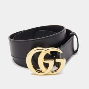 Gucci Black Leather GG Marmont Buckle Belt 80CM