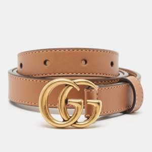 Pre Owned Gucci Tan Leather GG Buckle Slim Waist Belt 80CM