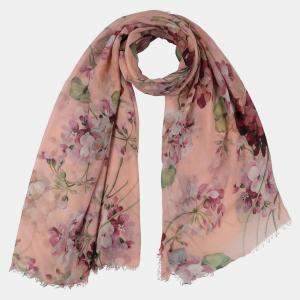Gucci Coral Pink Floral Print Cashmere & Wool Scarf