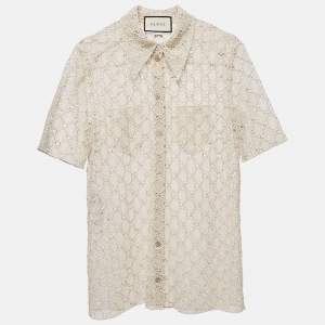 Gucci Beige Macrame Lace Sheer Shirt M