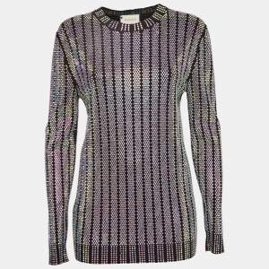 Gucci Black Stretch Knit Rhinestones Detail Sweater M