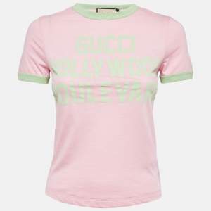 Gucci Sugar Pink Printed Cotton Knit T-Shirt XXS