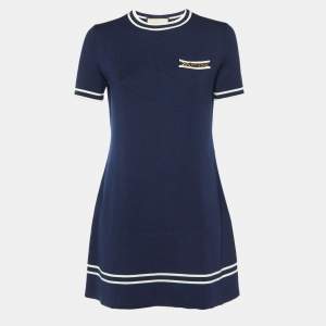 Gucci Navy Blue Wool Knit Horsebit Detail Mini Dress S