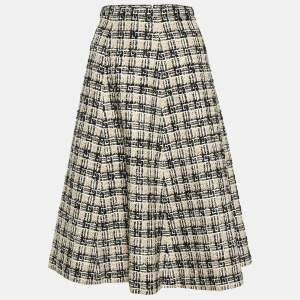 Gucci Beige/Black G Check Tweed Midi Skirt M