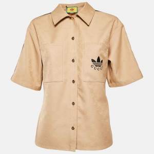 Gucci x Adidas Brown GG and Trefoil Jacquard Button-Up Shirt M