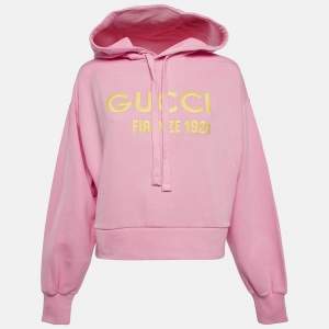 Gucci Pink Embroidered Cotton Sweatshirt Hoodie XS