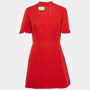Gucci Red Silk and Wool Detachable Collar Ruffled Mini Dress M