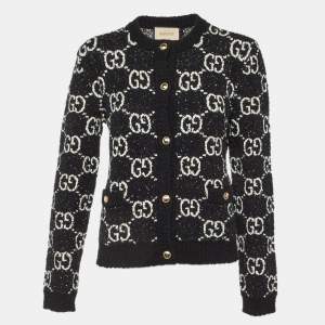 Gucci Black GG Jacquard Knit Button Front Cardigan L