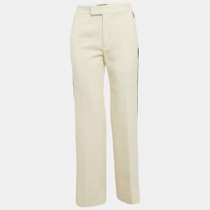 Gucci Cream Side Stripe Tweed Straight Leg Trousers M