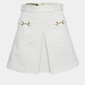 Pre Owned Gucci White Denim Horse Bit Detail Mini Skirt S