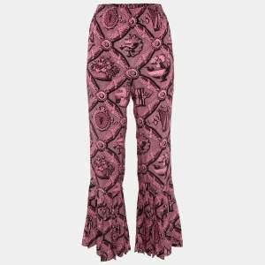 Gucci Pink Printed Silk Flared Trousers S