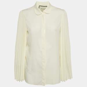 Gucci Cream Chiffon Plisse Sleeve Blouse M